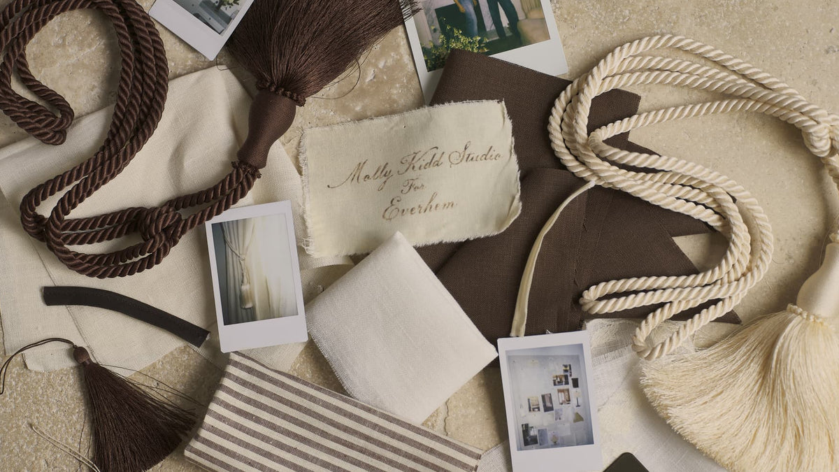 Molly Kidd Studio for Everhem materials and trims arranged on stone.