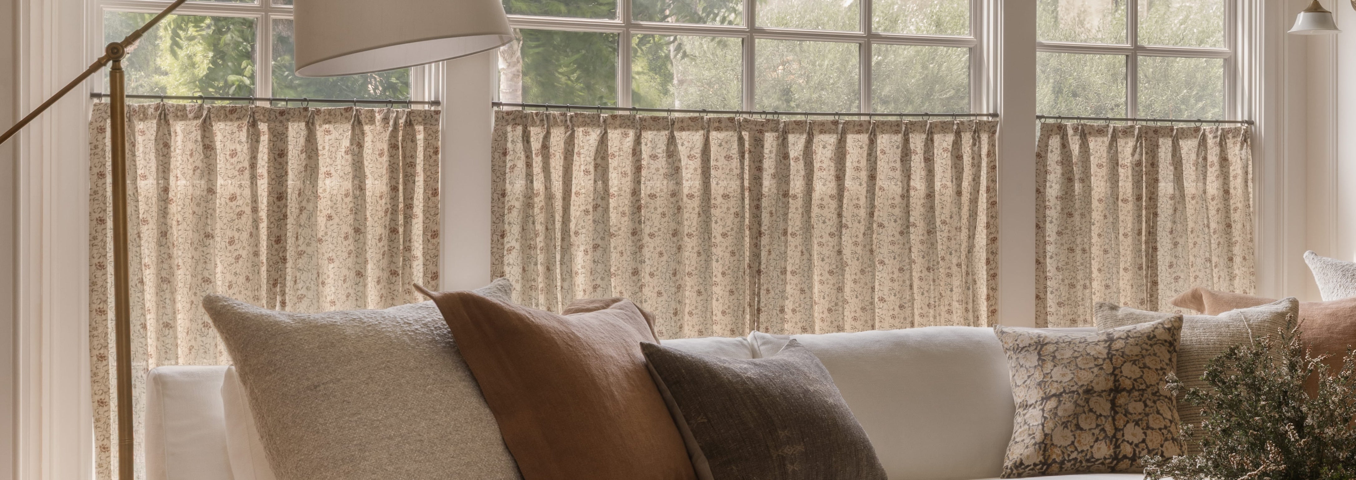 Amber Lewis x Everhem cafe curtains in a sunlit room.